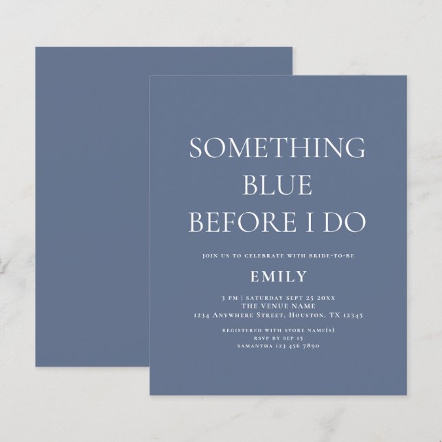 Budget Something Blue Bridal Shower Uitnodiging (Voorkant / Achterkant)