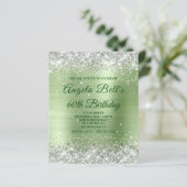 Budget Sparkly Silver Glitter Mint Folie Uitnodigi (Staand voorkant)