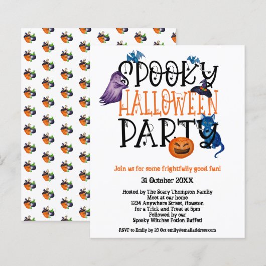 Budget Spooky Halloween Party White Uitnodiging (Voorkant / Achterkant)