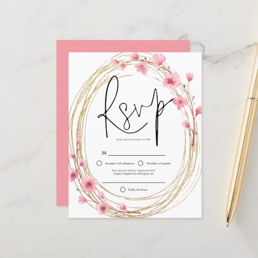 Budget Spring Florals Lijst Script RSVP (Voorkant / Achterkant in situ)