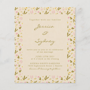 Budget Spring Flowers Botanical Weduwen Uitnodigin