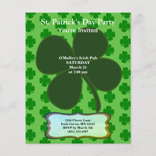 Budget St Patrick's Day Party Four Leaf Clover Flyer (Voorkant)