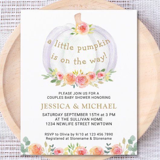 Budget Stel Pompoen Bloem Baby Shower Uitnodiging