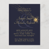 Budget sterrenhemel blauw gouden trouw uitnodiging (Voorkant)