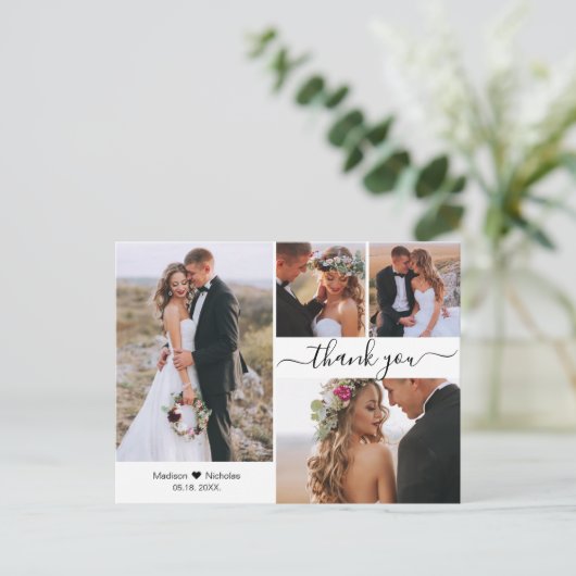 Budget Stijlvol 4 Foto Collage Bruiloft Dank u P Briefkaart (Staand voorkant)