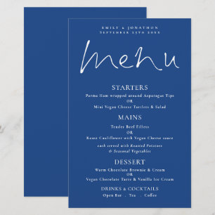 Budget Stijlvol Script Wit Blauw Bruiloft Menu