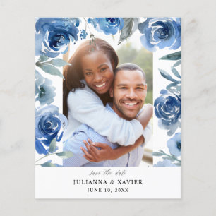 Budget Stof Blauw & Blauw Bloemstuk Save the Date Flyer