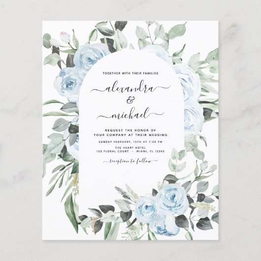 Budget Stof Blauw Bloemstuk Bruiloft Flyer (Voorkant)