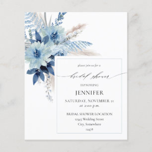 Budget Stof Blauw Boho Bloemige Bruids Shower 2 Flyer