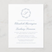 Budget Stof Blauw Monogram Krans Script Bruiloft (Voorkant)