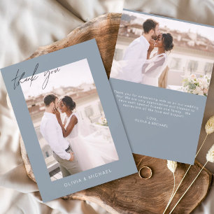 Budget Stof Blauw Trouwfoto Dankkaartjes