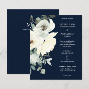 Budget Stof Blauw & Wit op Marineblauw Bloem Bruil