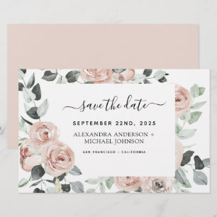 Budget Stof Roze Bloemige Save the Date Uitnodigin