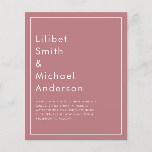 BUDGET Stof Roze MONOCHROOM Bruiloft Flyer (Voorkant)