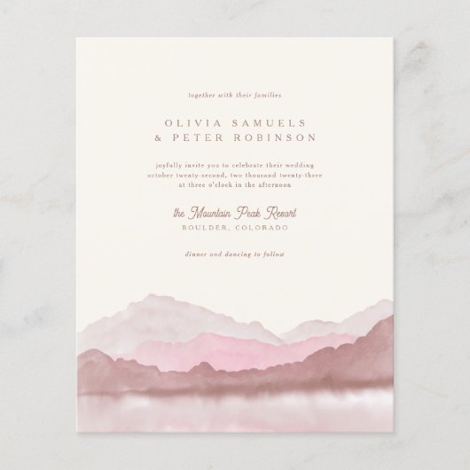 Budget Stoffig Roos Boho Mountain Foto Bruiloft (Voorkant)