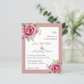 BUDGET Stoffige roze rozen QR code bruiloft uitnod (Staand voorkant)