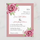 BUDGET Stoffige roze rozen QR code bruiloft uitnod (Voorkant)