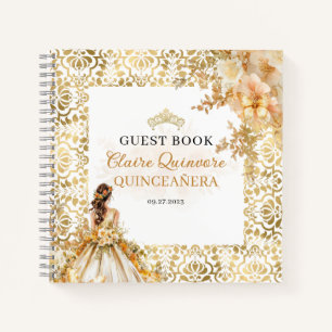 Budget Stralend Goud Bloemen Quinceanera Gastenboe Notitieboek