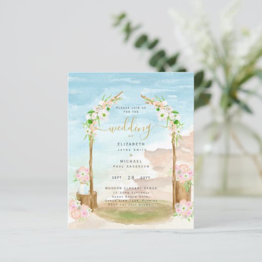 BUDGET Strand Kust Bruiloft Uitnodiging (Staand voorkant)