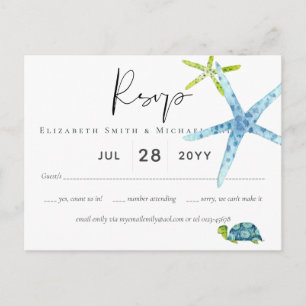 BUDGET STRAND Zee Ocean Life Bruiloft RSVP Briefkaart