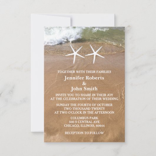 Budget Strand Zeester QR Code Ocean Bruiloft Kaart (Voorkant)