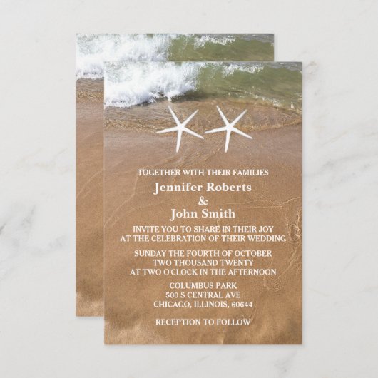 Budget Strand Zeester QR Code Ocean Bruiloft Kaart (Voorkant / Achterkant)