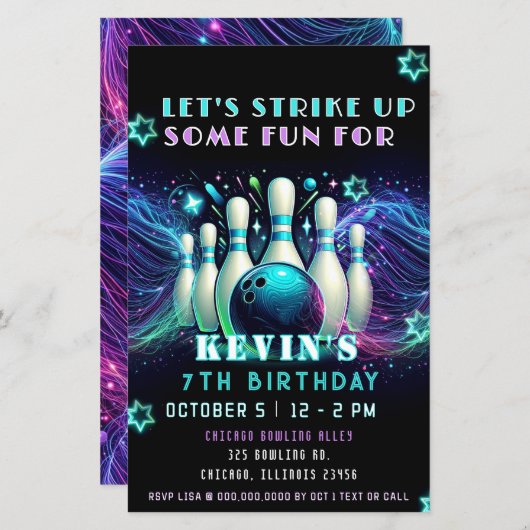 Budget Strike Up Neon Glow Bowling Birthday (Voorkant / Achterkant)