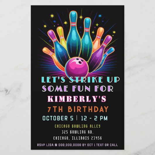 Budget Strike Up Neon Glow Bowling Verjaardag (Voorkant)