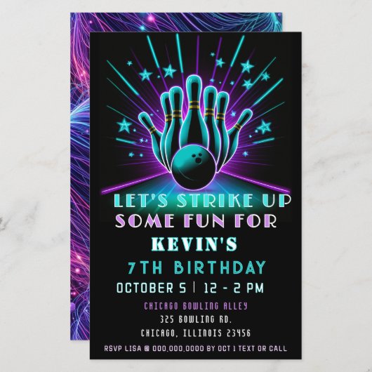 Budget Strike Up Neon Glow Bowling Verjaardag (Voorkant / Achterkant)