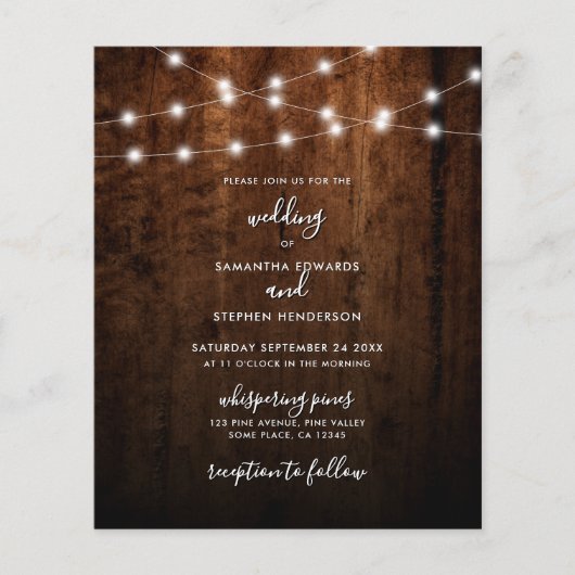 Budget String Licht Rustiek Hout Huwelijksuitnodig (Voorkant)