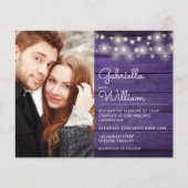 Budget String Lights Paarse foto bruiloft uitnodig (Voorkant)