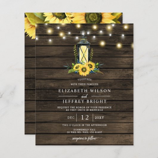 Budget String Lights Sunblos Lantern Invitation (Voorkant / Achterkant)