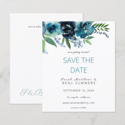 Budget Stusty Blue 2 Floral Save the Date V3 (Voorkant / Achterkant)