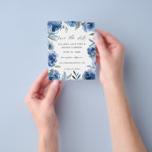 Budget Stusty Blue & Blue Floral Save the Date Flyer (Hand)