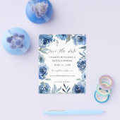 Budget Stusty Blue & Blue Floral Save the Date Flyer (Enkel)
