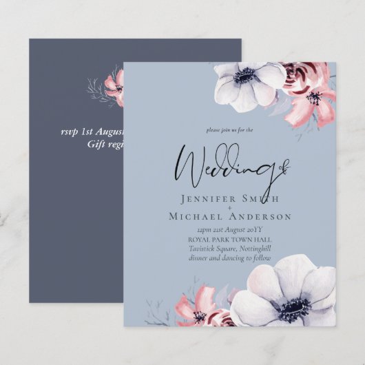 Budget Stusty Blue Coral Floral Weduwschap (Voorkant / Achterkant)