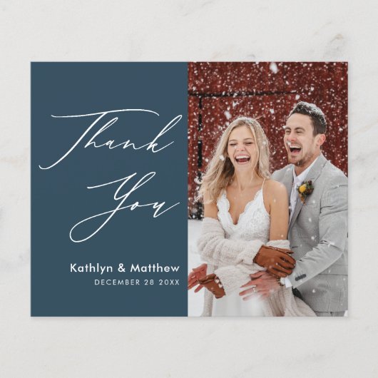 Budget Stusty Blue Elegant Script Weddenschap Dank Flyer (Voorkant)
