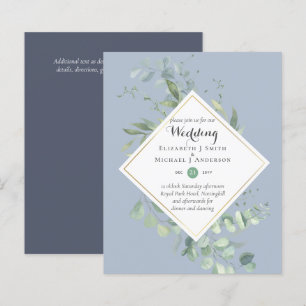 Budget Stusty Blue Eucalyptus Wedding Invita