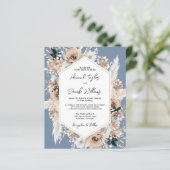 Budget Stusty Blue Floral Boho Wedding Uitnodiging (Staand voorkant)