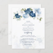 Budget Stusty Blue Floral Botanical Wedding Invite (Voorkant / Achterkant)
