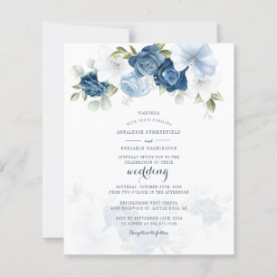 Budget Stusty Blue Floral Botanical Wedding Invite
