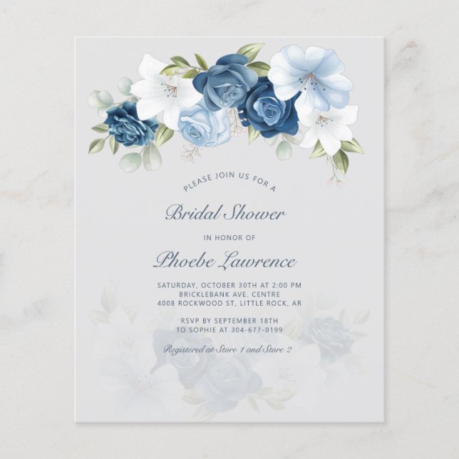 Budget Stusty Blue Floral Bridal Shower (Voorkant)