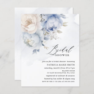 Budget Stusty Blue Floral Bridal Shower Invitation