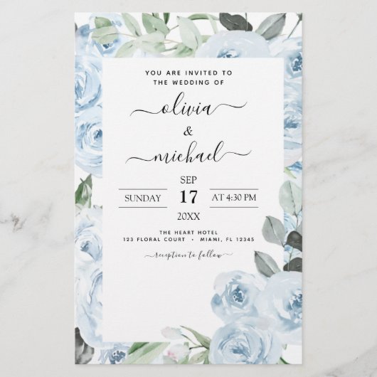 Budget Stusty Blue Floral Greenery Wedding (Voorkant)