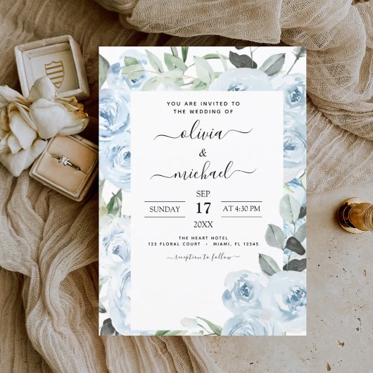 Budget Stusty Blue Floral Greenery Wedding