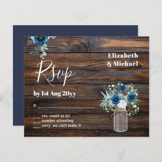 BUDGET Stusty Blue Floral RSVP Rustic Wedding (Voorkant / Achterkant)