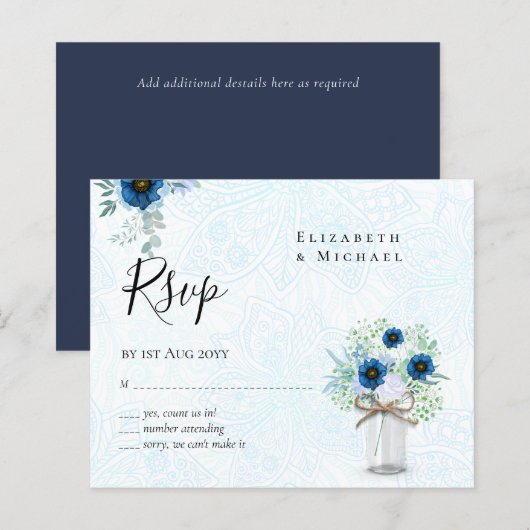 BUDGET Stusty Blue Floral RSVP zwart-wit (Voorkant / Achterkant)
