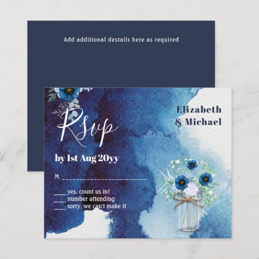 BUDGET Stusty Blue Floral RSVP zwart-wit (Voorkant / Achterkant)