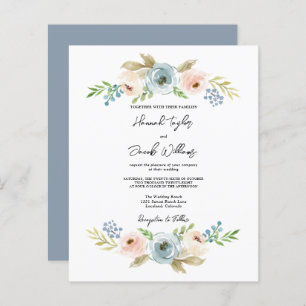 Budget Stusty Blue Floral Rustic Wedding Invite