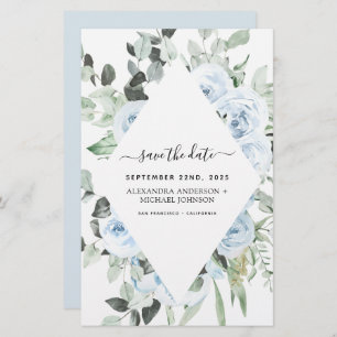 Budget Stusty Blue Floral Save the Date Greenery